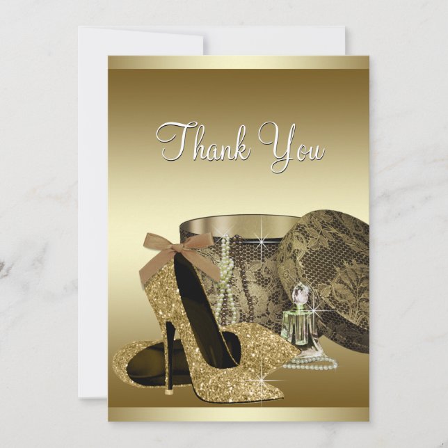 Pearls High Heel Shoes Black Gold Thank You Card (Front)