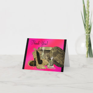 Pearls High Heel Shoes Hot Pink Thank You Card