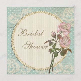 Pearls & Lace Shabby Chic Roses Bridal Shower Invitation