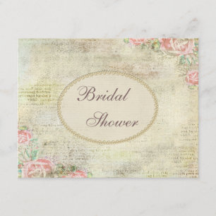 Pearls & Lace Shabby Chic Roses Bridal Shower Invitation