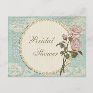 Pearls & Lace Shabby Chic Roses Bridal Shower Invitation