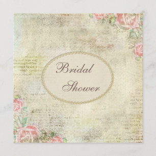 Pearls & Lace Shabby Chic Roses Bridal Shower Invitation