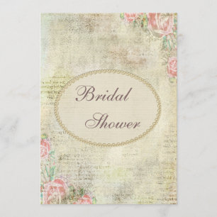 Pearls & Lace Shabby Chic Roses Bridal Shower Invitation