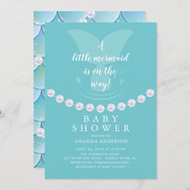 Pearls & Mermaid Baby Shower Invitation (Front/Back)
