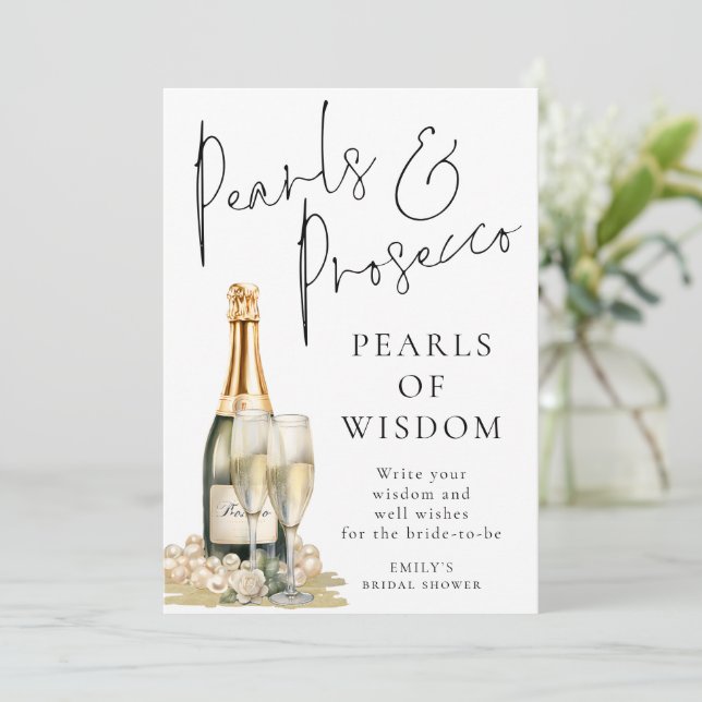 Pearls of Wisdom Prosecco Bridal Shower Game Card (Standing Front)