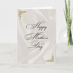 Pearls on Satin with gold corners Mother's Day  Card