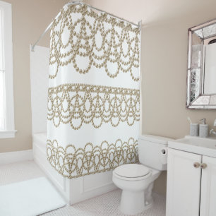 Pearls on White Shower Curtain