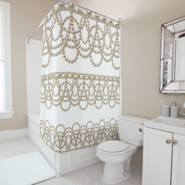 Pearls on White Shower Curtain (In Situ)