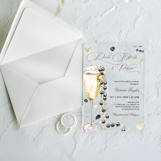 Pearls Petals and Prosecco Bridal Shower Acrylic Invitations (Creator Uploaded)