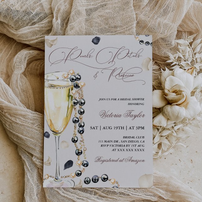 Pearls Petals and Prosecco Bridal Shower Elegant Invitation (Creator Uploaded)