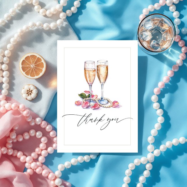 Pearls, Petals and Prosecco Bridal Shower Photo Thank You Card (Pearls and Prosecco Bridal Shower Photo Thank You Card)