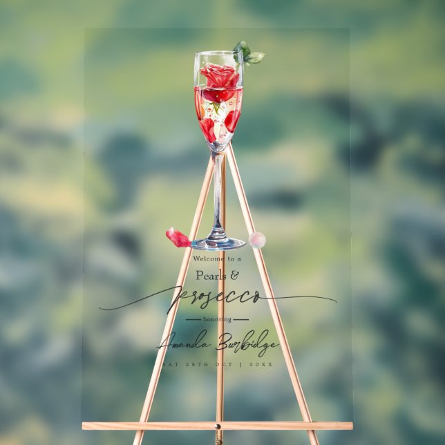 Pearls, Petals and Prosecco Bridal Shower Welcome Acrylic Sign (Neutral)