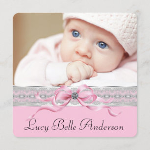 Pearls Pink Baby Girl Birth Announcements