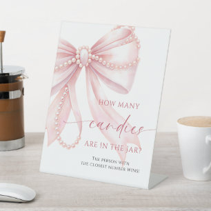 Pearls Pink Bow How Many Candies Are In The Jar Pedestal Sign