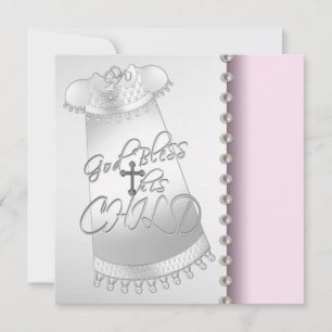 Pearls Pink White Baby Girl Christening Invitation