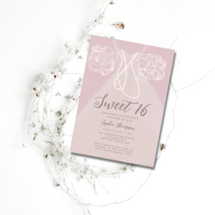 Pearls Princess Dress Blush Pink Sweet 16 Party Invitation