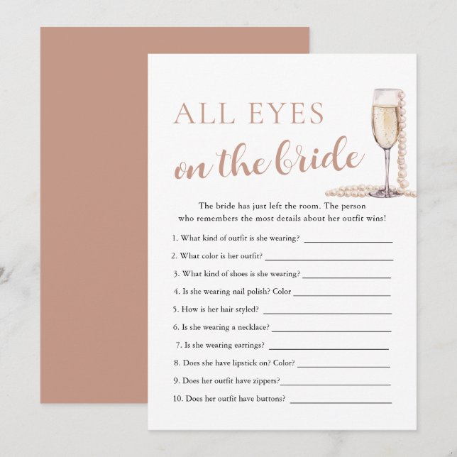 Pearls & Prosecco All Eyes On The Bride Game  Invitation (Front/Back)