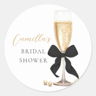 Pearls & Prosecco Black Bow Bridal Shower Classic Round Sticker