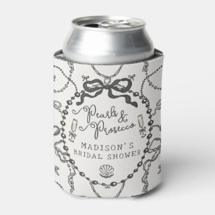 Pearls & Prosecco Black Bow Bridal Shower Favor Can Cooler