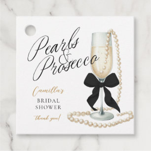 Pearls & Prosecco Black Bow Bridal Shower Favour Tags