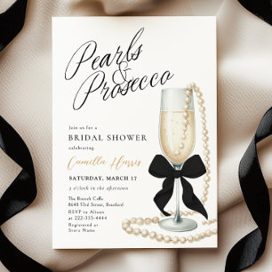 Pearls & Prosecco Black Bow Bridal Shower Invitation