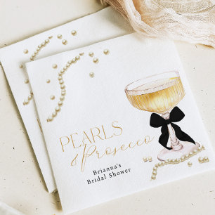 Pearls & Prosecco Black Bow Bridal Shower Napkin