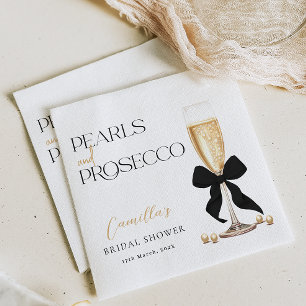 Pearls & Prosecco Black Bow Bridal Shower Napkin