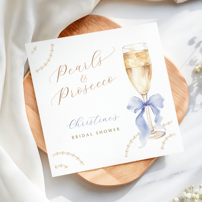 Pearls & Prosecco Blue Bridal Shower Napkins (Creator Uploaded)