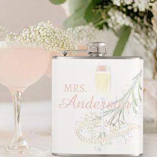 Pearls & Prosecco Blush Bridal Shower Bride Gift Hip Flask