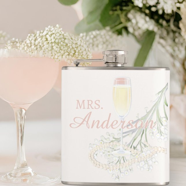 Pearls & Prosecco Blush Bridal Shower Bride Gift Hip Flask (Creator Uploaded)