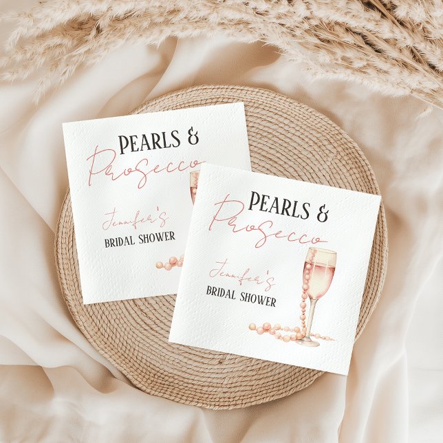 Pearls & Prosecco Blush Pink Bridal Shower Napkin (Creator Uploaded)