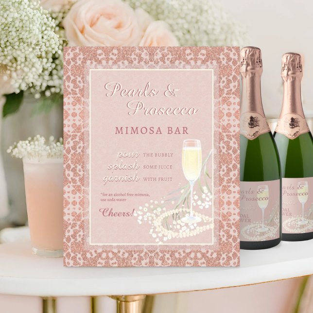Pearls & Prosecco Blush & Rose Gold Mimosa Bar Poster (Creator Uploaded)