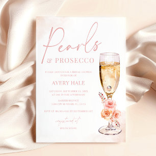 Pearls & Prosecco Blush Watercolor Bridal Shower Invitation
