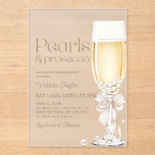 Pearls Prosecco Bow Bridal Shower Acrylic Invitations