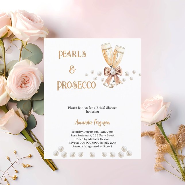 Pearls Prosecco bow Bridal Shower invitation (Creator Uploaded)