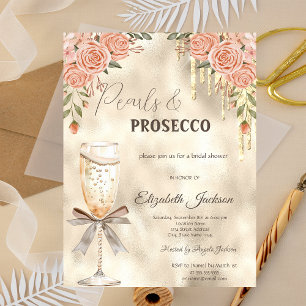 Pearls Prosecco Bow Glitter Drips Boho Roses Invitation
