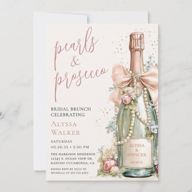 Pearls & Prosecco Bridal Brunch Invitation (Front)