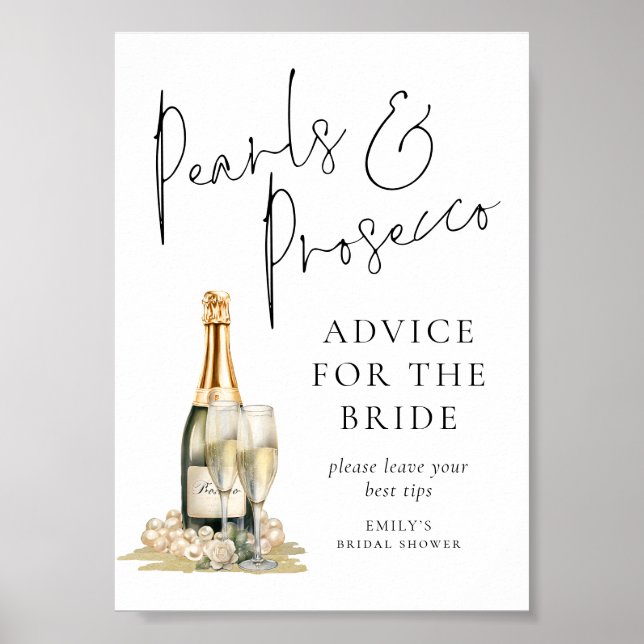 Pearls Prosecco Bridal Shower Advice For Bride Poster (Front)