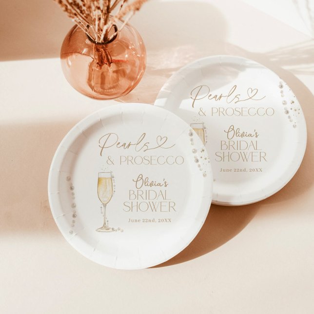 Pearls & Prosecco Bridal Shower, Bridal Brunch Paper Plate (Creator Uploaded)