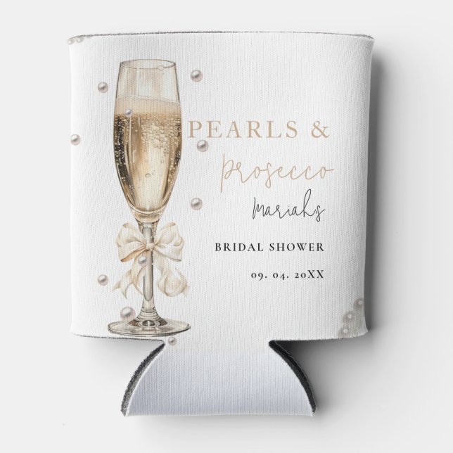 Pearls & Prosecco  Bridal shower Can Cooler (Front)