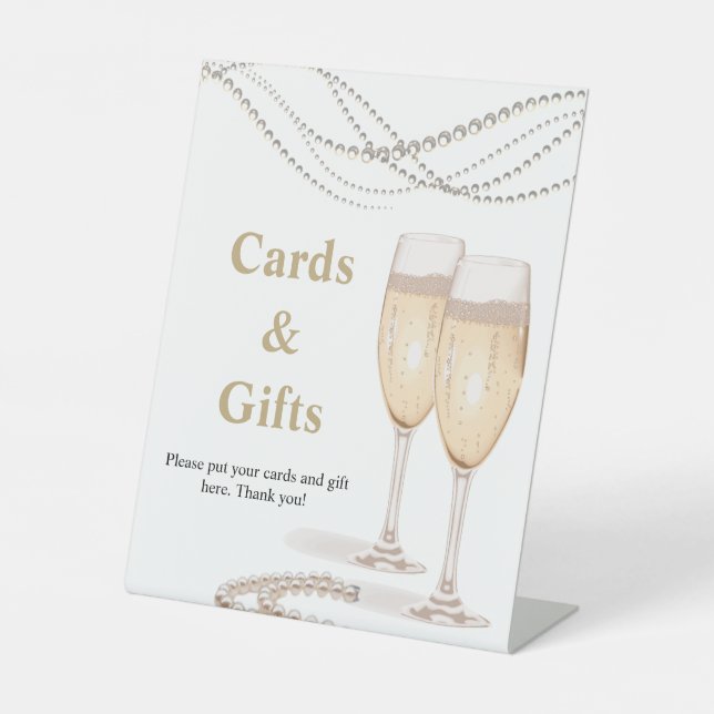 Pearls & Prosecco Bridal Shower Cards & Gifts Pedestal Sign (Front)