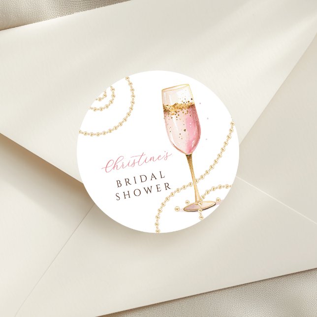 Pearls Prosecco Bridal Shower Classic Round Sticker (Creator Uploaded)