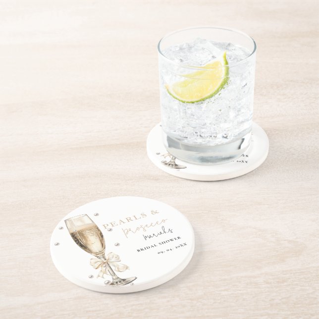 Pearls & Prosecco  Bridal shower Coaster (Side)