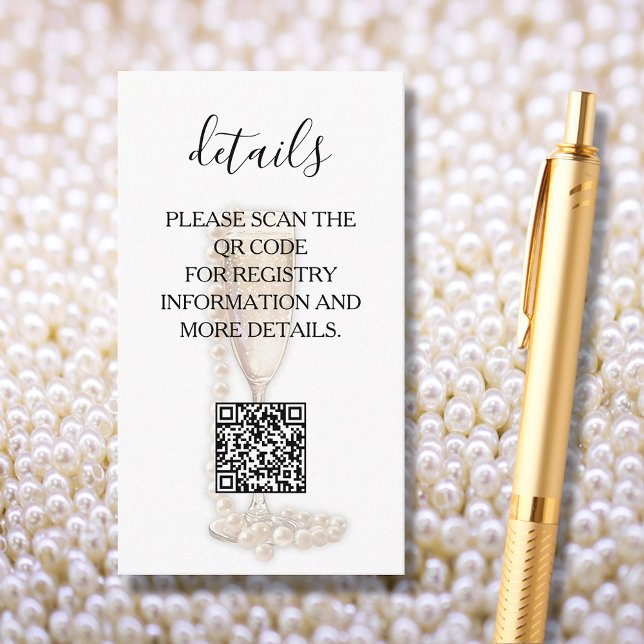 Pearls & Prosecco Bridal Shower Details QR Code Enclosure Card (Pearls & Prosecco Bridal Shower Details QR Code Enclosure Cards)
