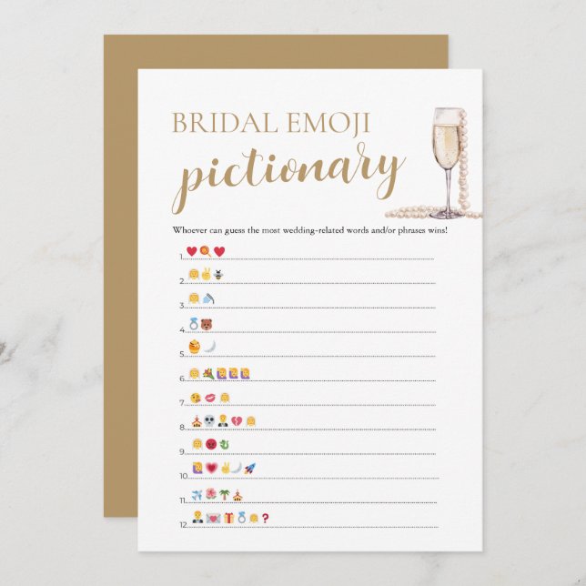 Pearls & Prosecco Bridal Shower Emoji Pictionary Invitation (Front/Back)
