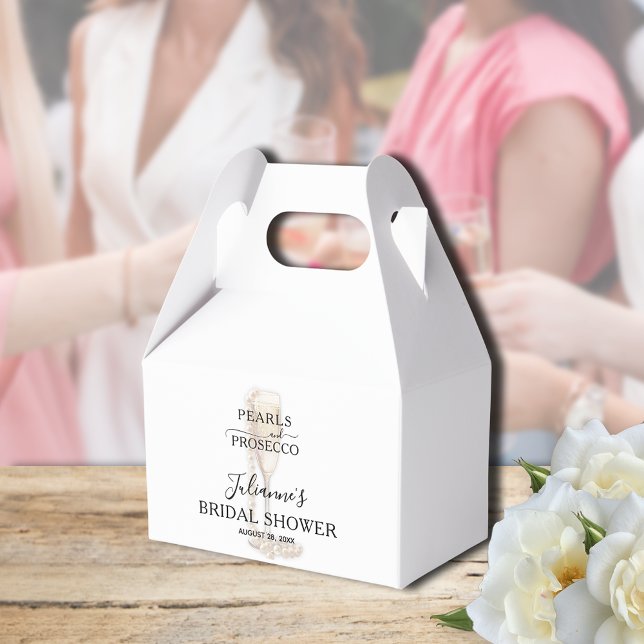 Pearls & Prosecco Bridal Shower Favour Box (Pearls & Prosecco bridal shower Thank You gable-style favor boxes - Available in 3 SIZES)