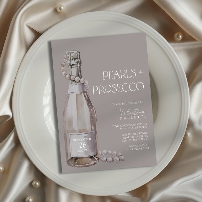 Pearls + Prosecco Bridal Shower Invitation (Shown on a 5x7" invitation)