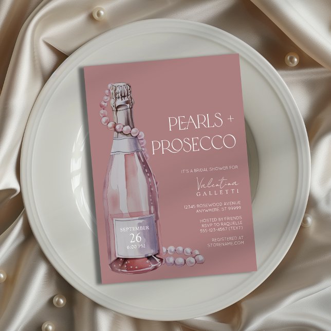 Pearls + Prosecco Bridal Shower Invitation (Shown on a 5x7" invitation)