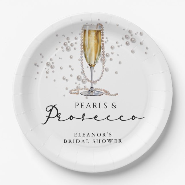 Pearls & Prosecco Bridal Shower Paper Plate (Front)