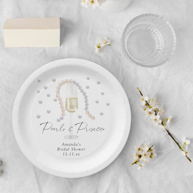 Pearls & Prosecco - bridal shower Paper Plate (Creator Uploaded)